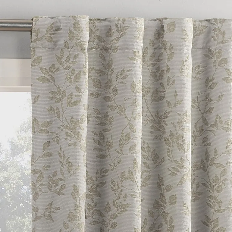 Sun Zero Estelle Foliage Woven Back Tab Light-Filtering Set of 2 Curtain Panel