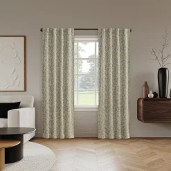 Sun Zero Estelle Foliage Woven Back Tab Light-Filtering Set of 2 Curtain Panel