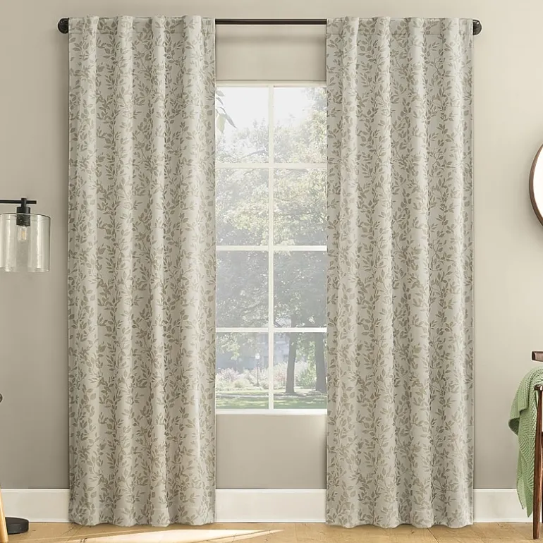 Sun Zero Estelle Foliage Woven Back Tab Light-Filtering Set of 2 Curtain Panel