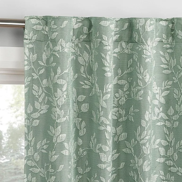 Sun Zero Estelle Foliage Woven Back Tab Light-Filtering Set of 2 Curtain Panel