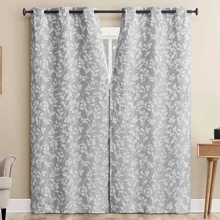 Sun Zero Glynn Gaia Woven Floral Magnetic Closure Grommet Top Energy Saving 100% Blackout Set of 2 Curtain Panel