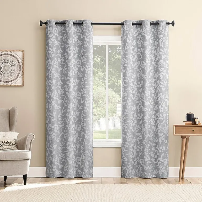 Sun Zero Glynn Gaia Woven Floral Magnetic Closure Grommet Top Energy Saving 100% Blackout Set of 2 Curtain Panel