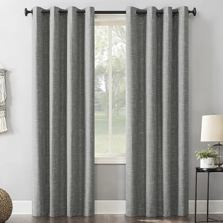 Sun Zero Kline Burlap Weave Thermal Extreme Grommet Top Energy Saving 100% Blackout Single Curtain Panel