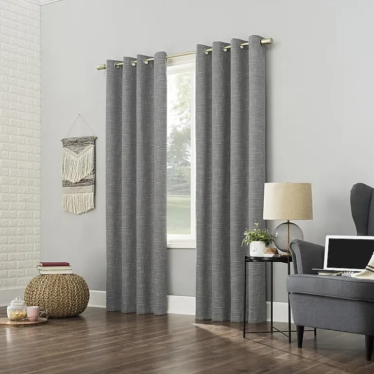 Sun Zero Kline Burlap Weave Thermal Extreme Grommet Top Energy Saving 100% Blackout Single Curtain Panel