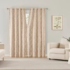 Sun Zero Lanet Vintage Ogee Magnetic Closure Back Tab 100% Blackout Set of 2 Curtain Panel