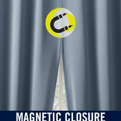 Sun Zero Sheridan Magnetic Closure Grommet Top 100% Blackout Set of 2 Curtain Panel