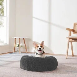 Sweet Home Collection 20in Black Round Calming Faux Fur Donut Pet Bed