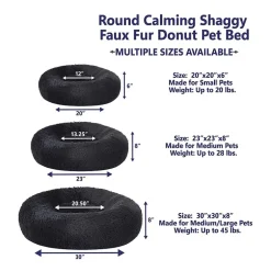 Sweet Home Collection 20in Black Round Calming Faux Fur Donut Pet Bed