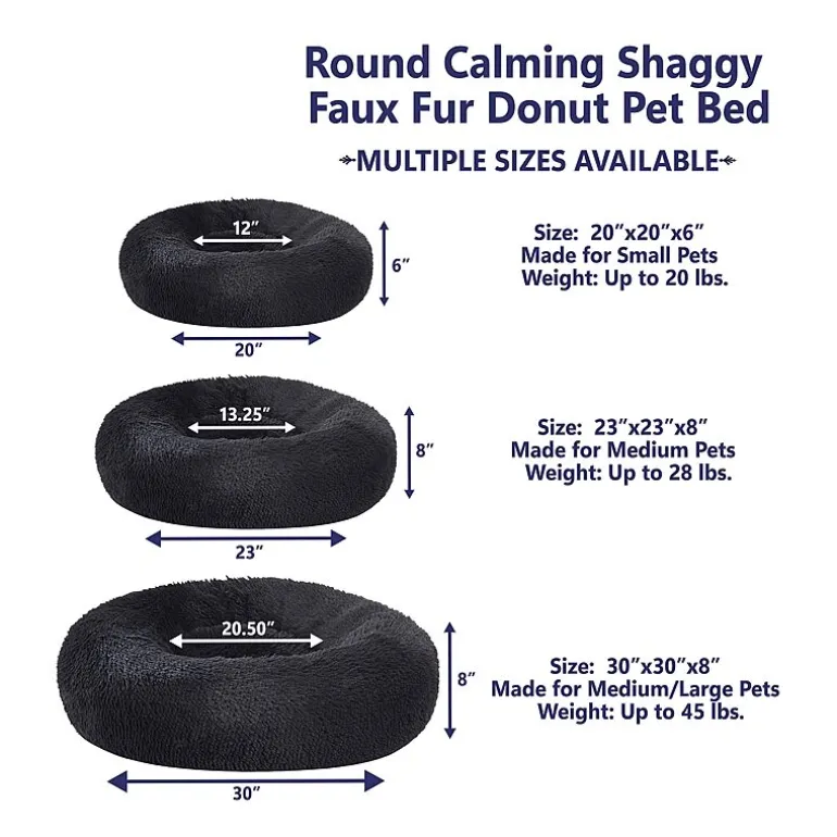 Sweet Home Collection 20in Black Round Calming Faux Fur Donut Pet Bed
