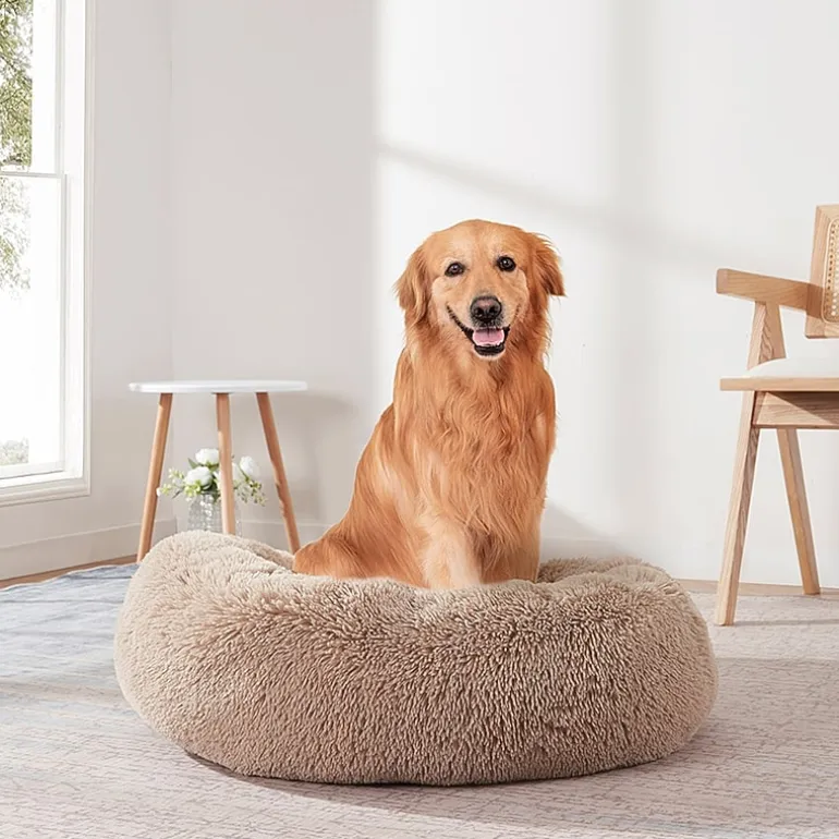 Sweet Home Collection 20in Black Round Calming Faux Fur Donut Pet Bed