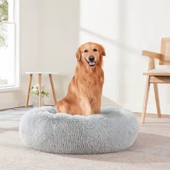 Sweet Home Collection 20in Black Round Calming Faux Fur Donut Pet Bed