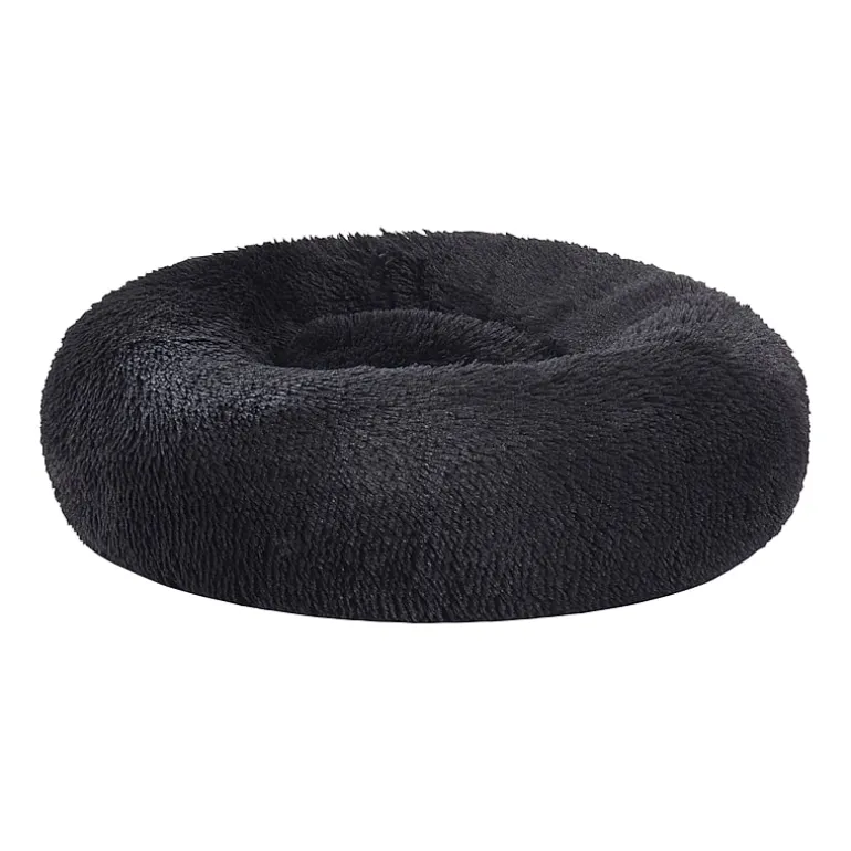 Sweet Home Collection 20in Black Round Calming Faux Fur Donut Pet Bed
