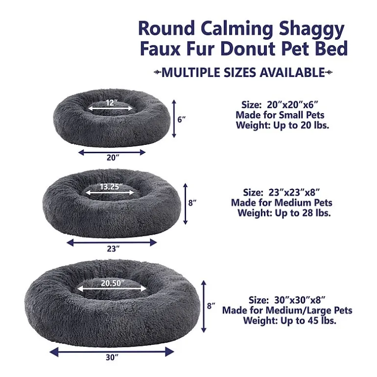 Sweet Home Collection 20in Black Round Calming Faux Fur Donut Pet Bed