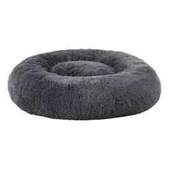 Sweet Home Collection 20in Black Round Calming Faux Fur Donut Pet Bed