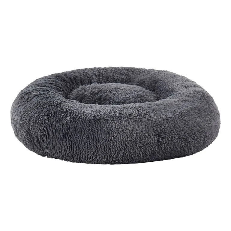 Sweet Home Collection 20in Black Round Calming Faux Fur Donut Pet Bed