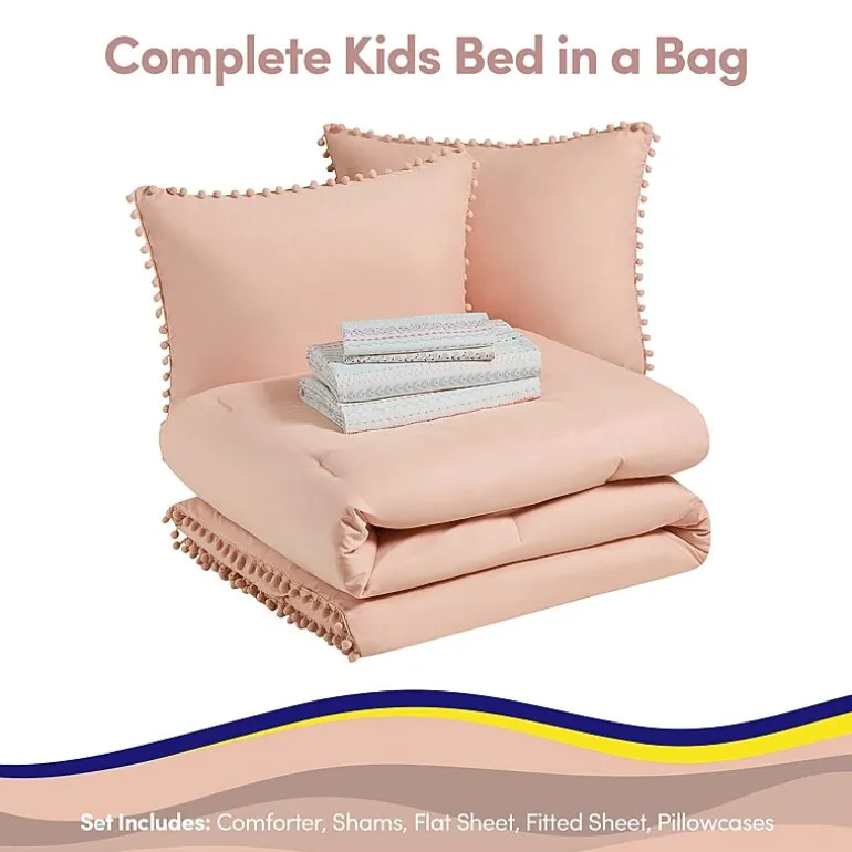 Sweet Home Collection Pompom Kids Bed In A Bag Comforter Set