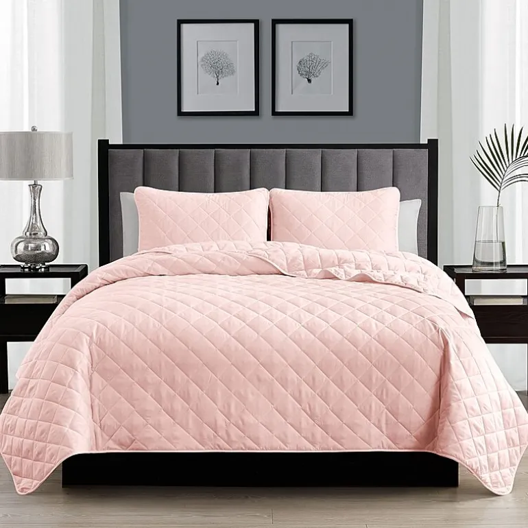 Swift Home Lightweight Oversized Diamond Stitched Coverlet Bedspread Set Wrinkle Resistant Quilt Set