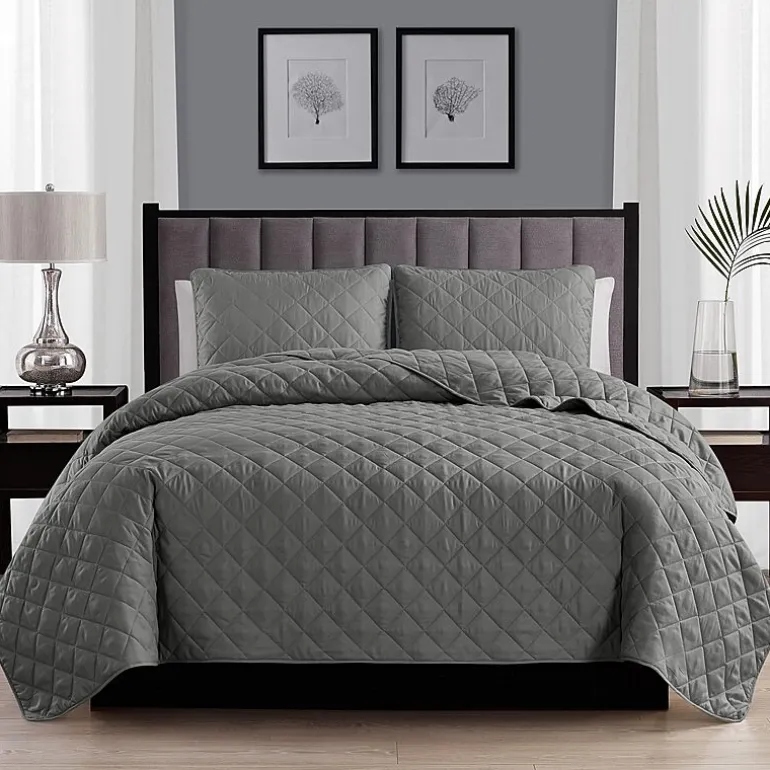 Swift Home Lightweight Oversized Diamond Stitched Coverlet Bedspread Set Wrinkle Resistant Quilt Set