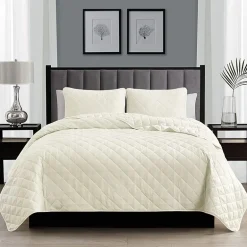 Swift Home Lightweight Oversized Diamond Stitched Coverlet Bedspread Set Wrinkle Resistant Quilt Set