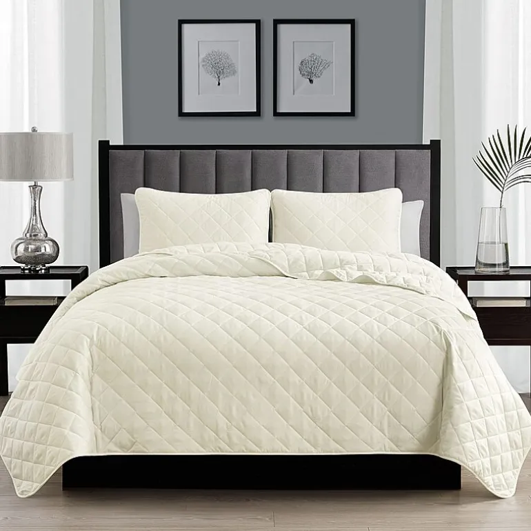 Swift Home Lightweight Oversized Diamond Stitched Coverlet Bedspread Set Wrinkle Resistant Quilt Set