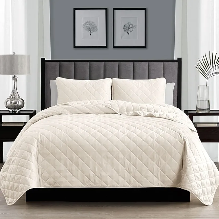 Swift Home Lightweight Oversized Diamond Stitched Coverlet Bedspread Set Wrinkle Resistant Quilt Set