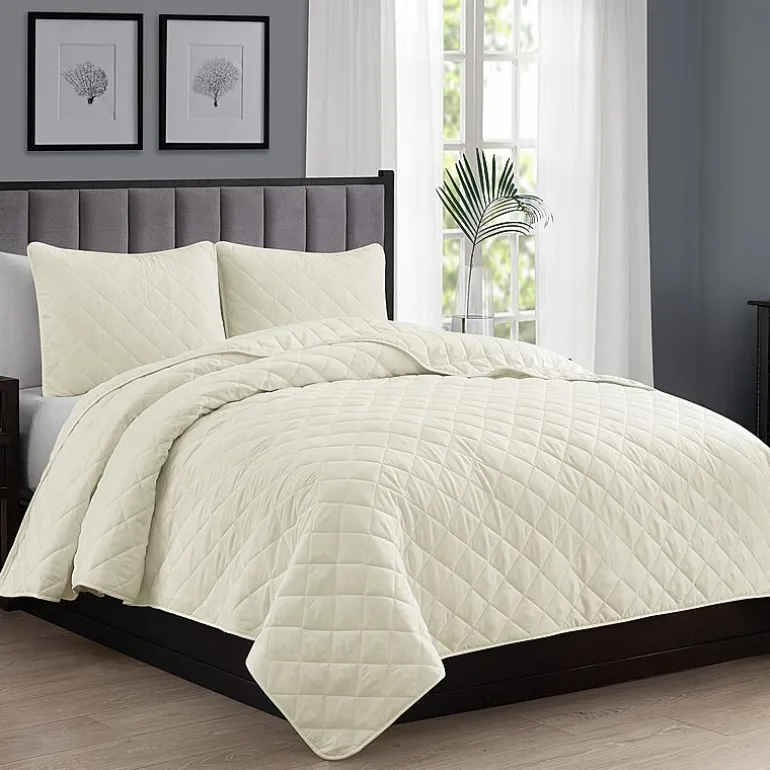 Swift Home Lightweight Oversized Diamond Stitched Coverlet Bedspread Set Wrinkle Resistant Quilt Set