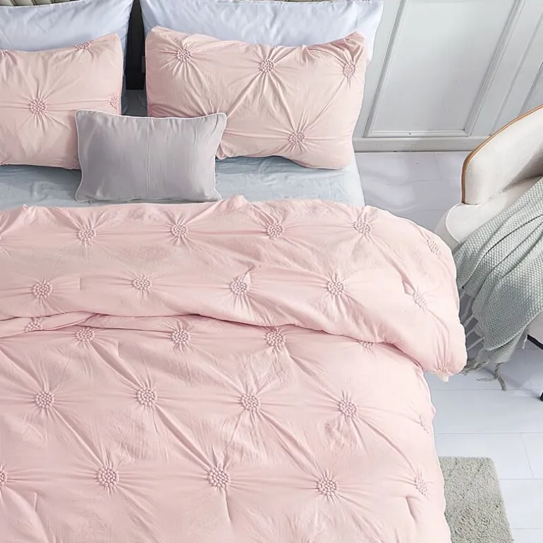 Swift Home Luxurious Ruched 3d Floral Pintuck Sham And Midweight Down Alternative Comforter Set