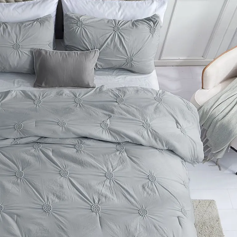Swift Home Luxurious Ruched 3d Floral Pintuck Sham And Midweight Down Alternative Comforter Set