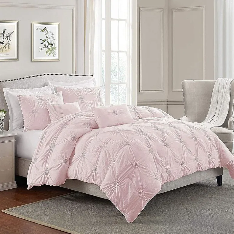 Swift Home Luxurious Ruched 3d Floral Pintuck Sham And Midweight Down Alternative Comforter Set