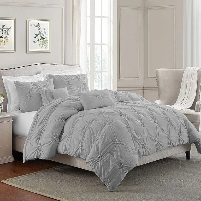 Swift Home Luxurious Ruched 3d Floral Pintuck Sham And Midweight Down Alternative Comforter Set