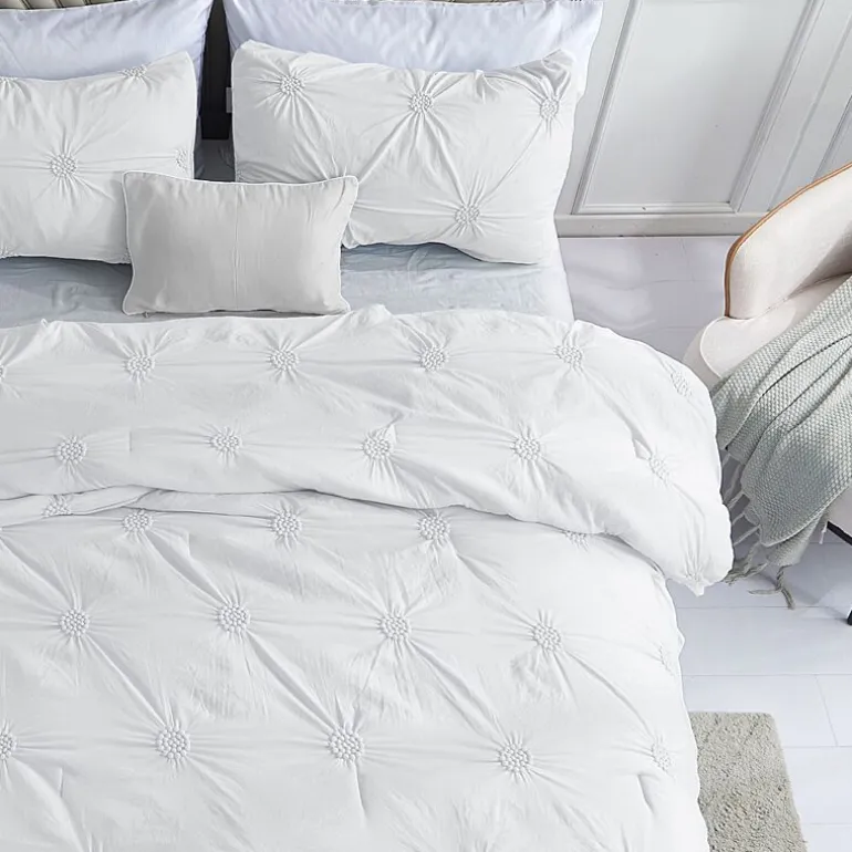 Swift Home Luxurious Ruched 3d Floral Pintuck Sham And Midweight Down Alternative Comforter Set