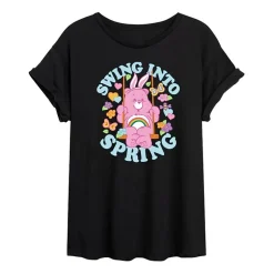 Swing Into Spring Womens Juniors Round Neck Short Sleeve Oversized Care Bears Graphic T-Shirt