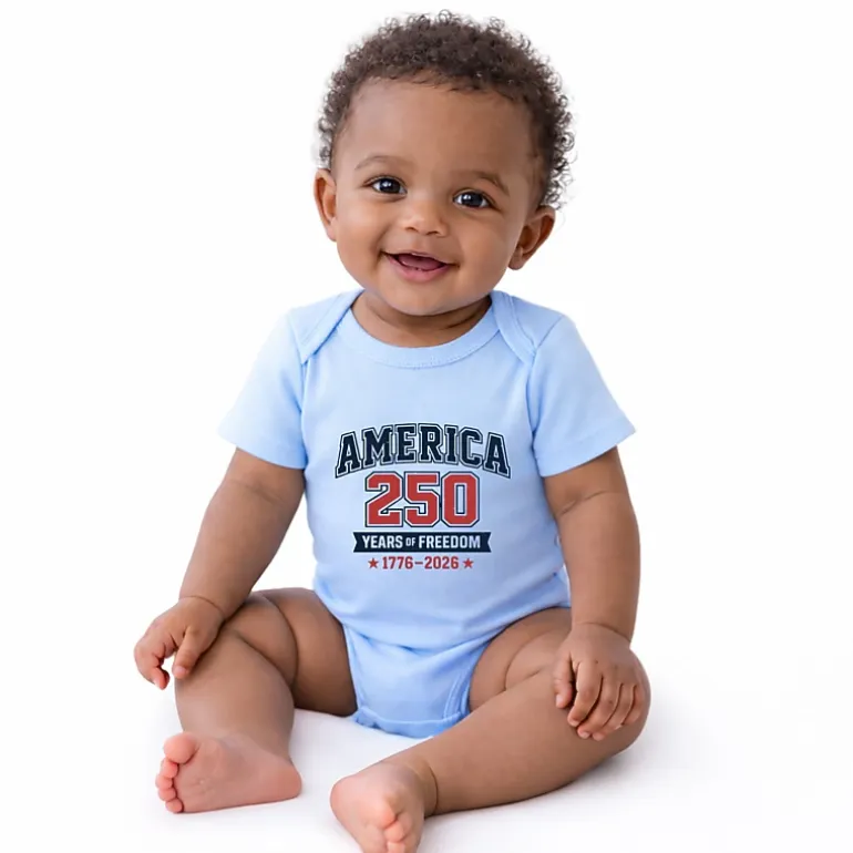 The Juniper Shop - America 250 Years of Freedom Varsity - Baby Short Sleeve Graphic Bodysuit