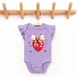 The Juniper Shop - Coquette Strawberry Hearts Watercolor - Baby Flutter Sleeve Bodysuit