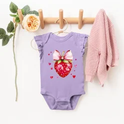 The Juniper Shop - Coquette Strawberry Hearts Watercolor - Baby Flutter Sleeve Bodysuit