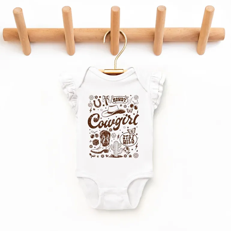 The Juniper Shop - Cowgirl Sketched Icons - Baby Flutter Sleeve Bodysuit