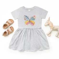 The Juniper Shop - Denim Butterfly Faux Patchwork - Toddler Graphic Dress
