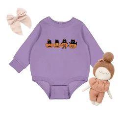 The Juniper Shop - Infant Fleece BodySuit - Four Black Cats Pumpkins