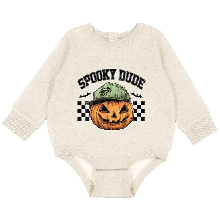 The Juniper Shop - Infant Fleece BodySuit - Spooky Dude Checkered Pumpkin