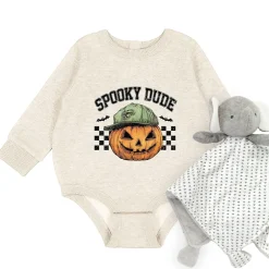 The Juniper Shop - Infant Fleece BodySuit - Spooky Dude Checkered Pumpkin