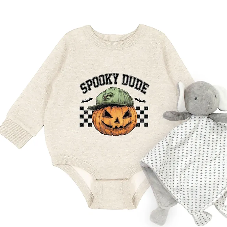 The Juniper Shop - Infant Fleece BodySuit - Spooky Dude Checkered Pumpkin