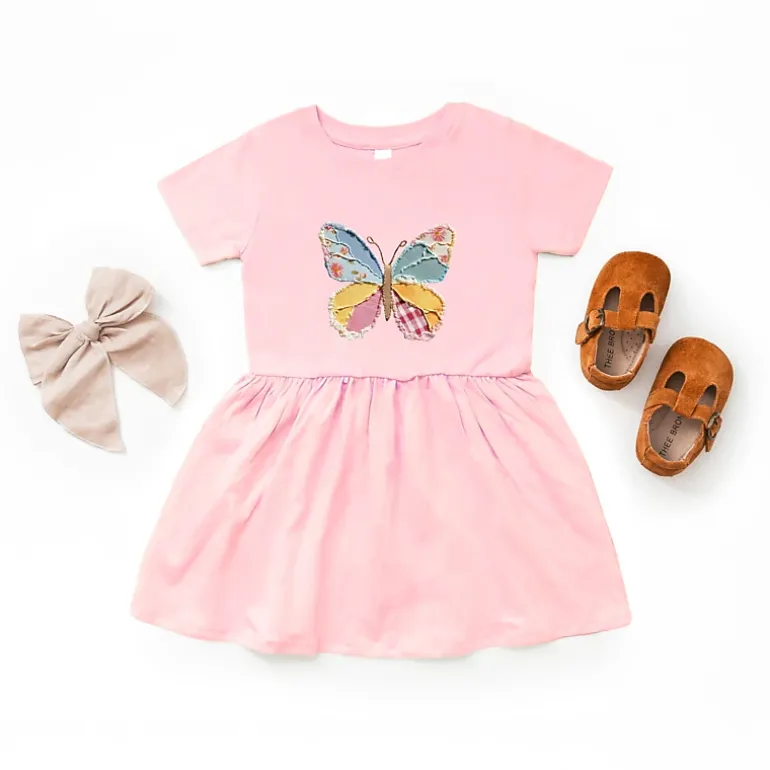 The Juniper Shop - Infant Girl's Dress - Denim Butterfly Faux Patchwork