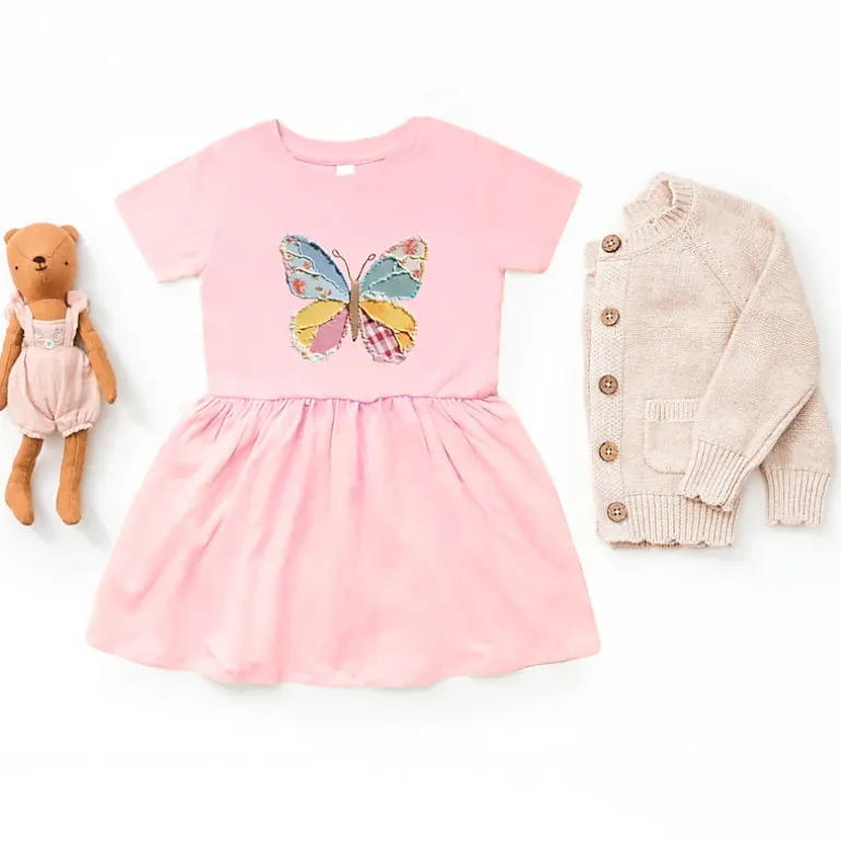 The Juniper Shop - Infant Girl's Dress - Denim Butterfly Faux Patchwork