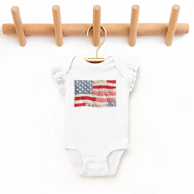 The Juniper Shop - Infant Girl's Flutter Sleeve Bodysuit - American Flag Faux Patchwork