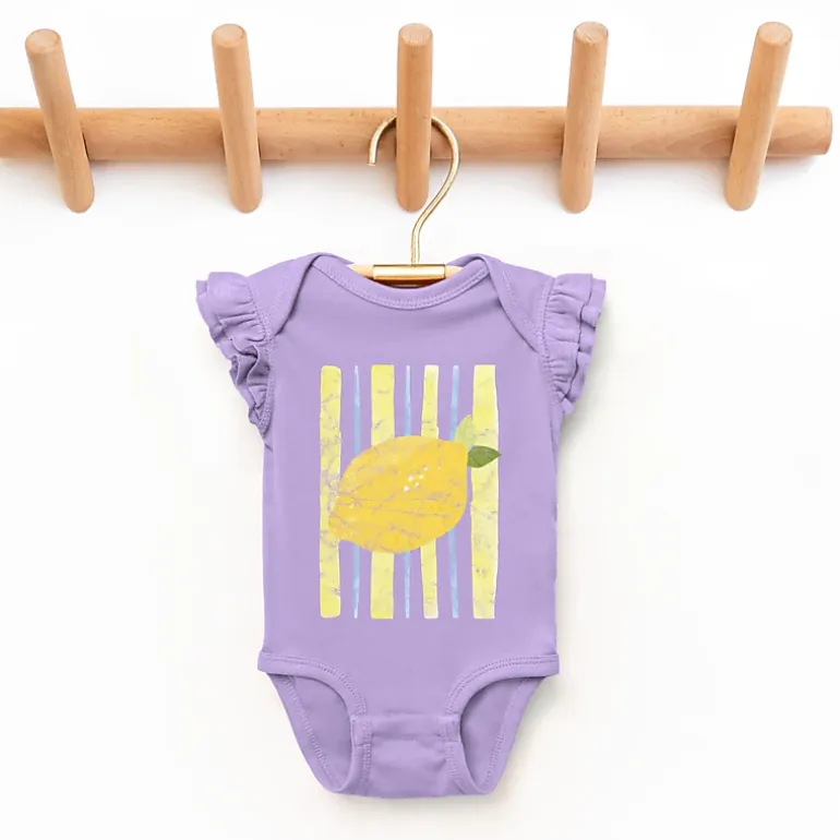 The Juniper Shop - Infant Girl's Flutter Sleeve Bodysuit - Lemon Stripes