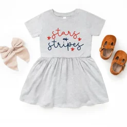The Juniper Shop - Patriotic Stars And Stripes Cursive - Infant Dress