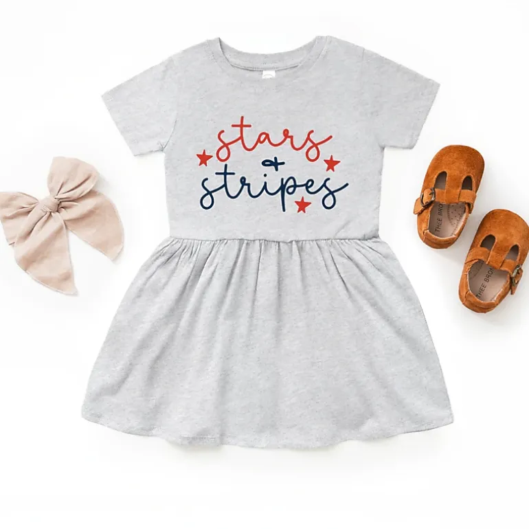 The Juniper Shop - Patriotic Stars And Stripes Cursive - Infant Dress