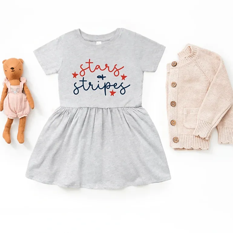 The Juniper Shop - Patriotic Stars And Stripes Cursive - Infant Dress