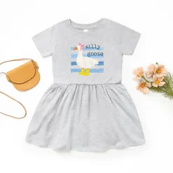 The Juniper Shop - Toddler Girl's Graphic Dress - Silly Goose Blue Stripes