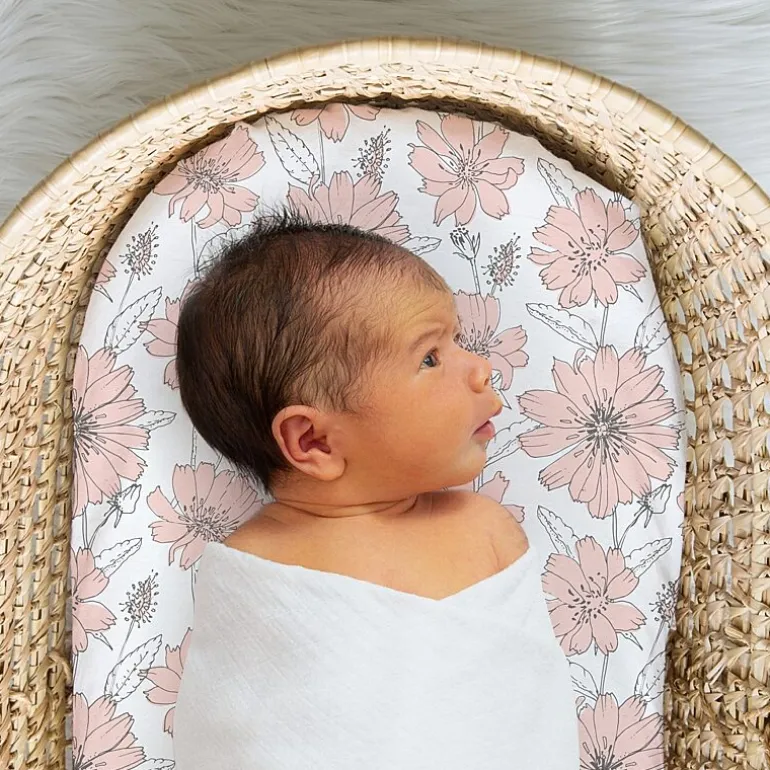 The Peanutshell Cottage Floral Organic Cotton Jersey 4-pc. Bassinet Sheet